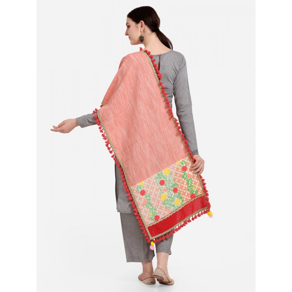 Generic Women's Cotton Embroidered Dupatta (Peach, Length: 1.5 to 2 Mtr)