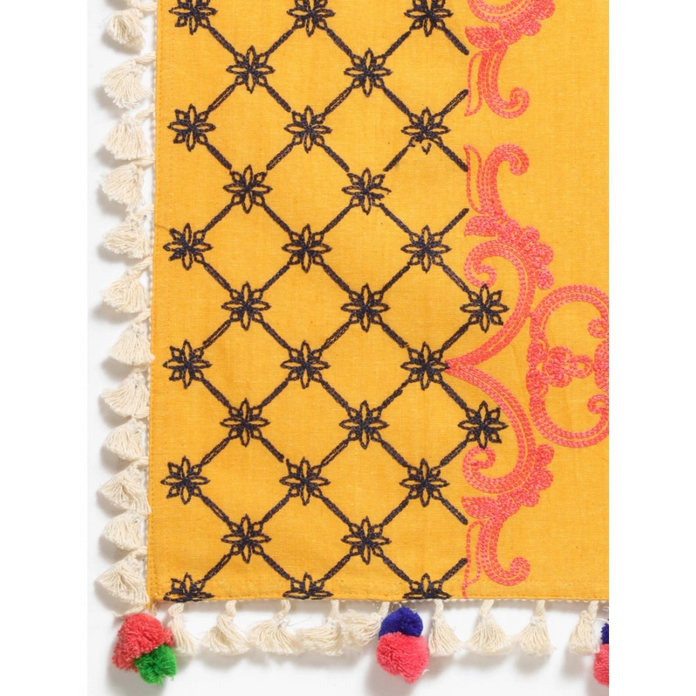 Generic Women's Cotton Embroidered Dupatta (Mustuard, Length: 1.5 to 2 Mtr)