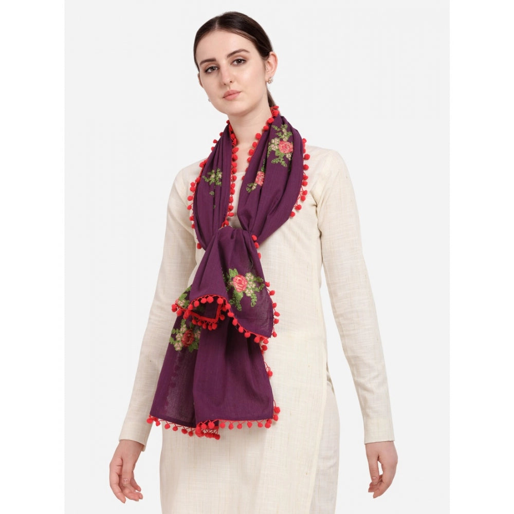 Generic Women's Cotton Embroidered Dupatta (Purple, Length: 0.5 to 1 Mtr)