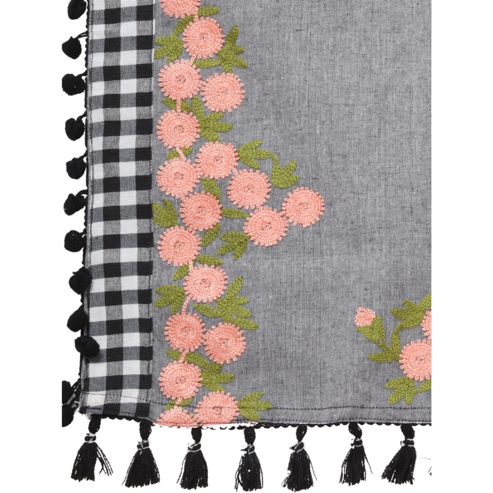 Generic Women's Cotton Embroidered Dupatta (Gray, Length: 0.5 to 1 Mtr)