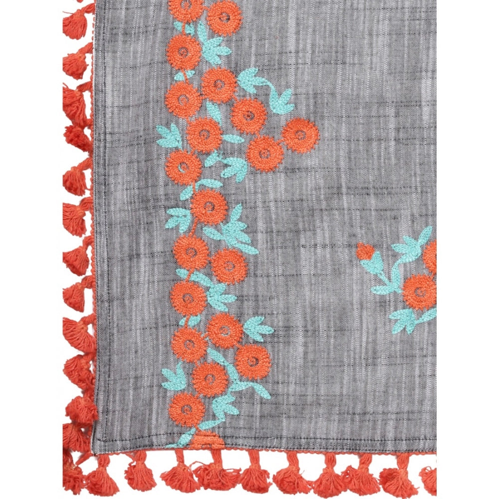 Generic Women's Cotton Embroidered Dupatta (Gray, Length: 0.5 to 1 Mtr)