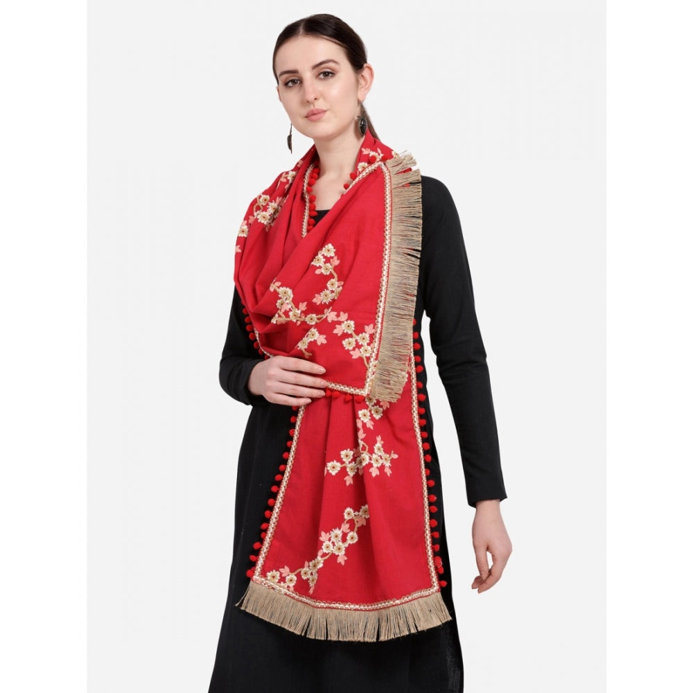 Generic Women's Cotton Embroidered Dupatta (Red, Length: 0.5 to 1 Mtr)