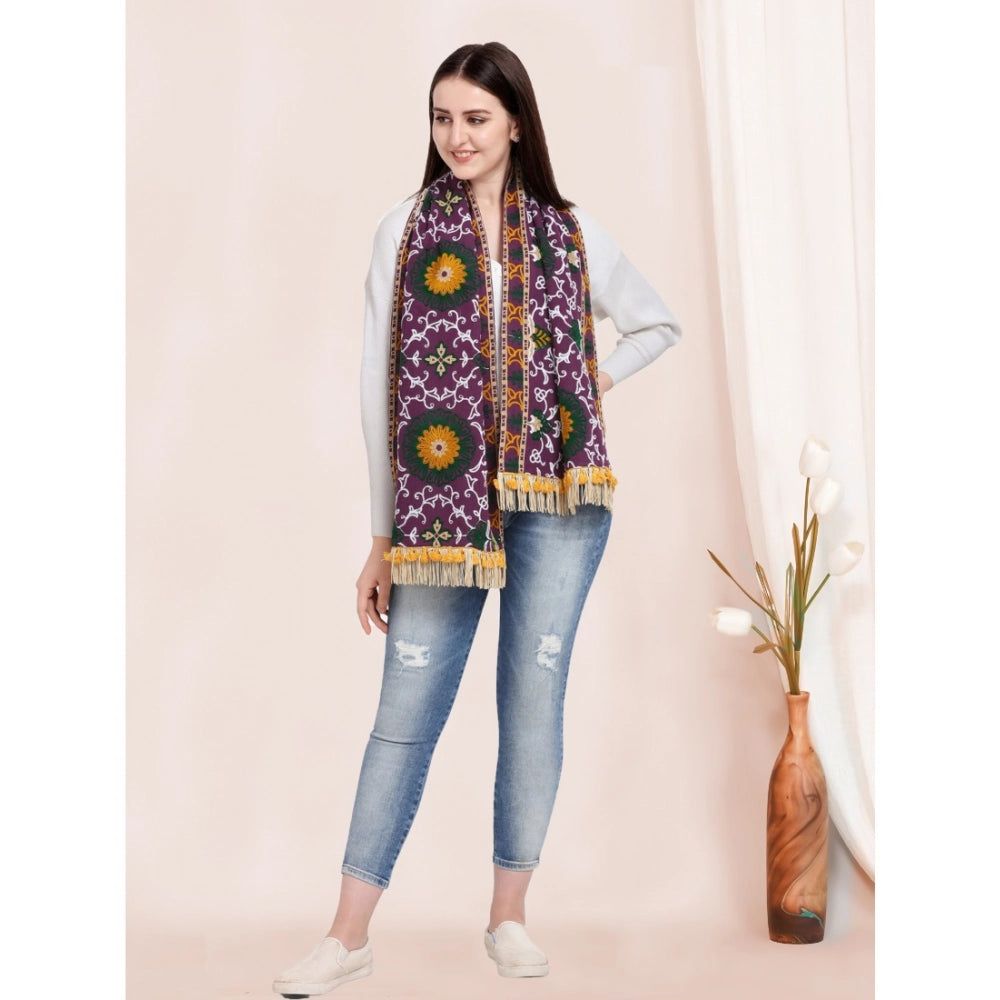 Generic Women's Cotton Embroidered Muffler (Purple, Length: 0.5 to 1 Mtr)
