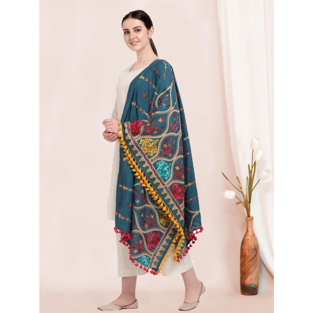 Generic Women's Cotton Embroidered Dupatta (Turquoise, Length: 0.5 to 1 Mtr)