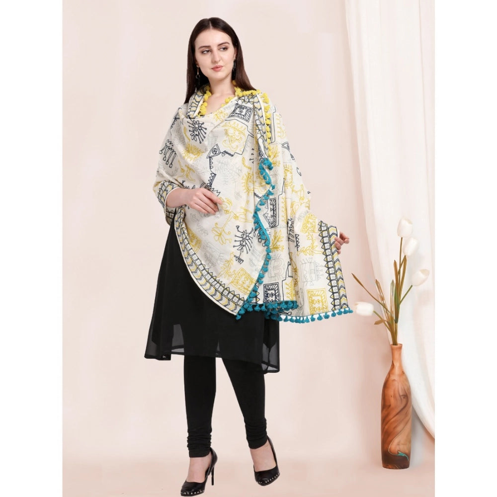 Generic Women's Cotton Embroidered Dupatta (Off White, Length: 0.5 to 1 Mtr)
