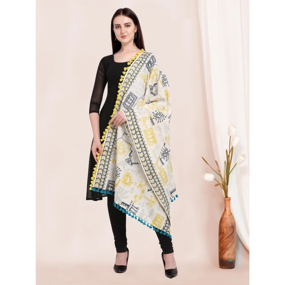 Generic Women's Cotton Embroidered Dupatta (Off White, Length: 0.5 to 1 Mtr)