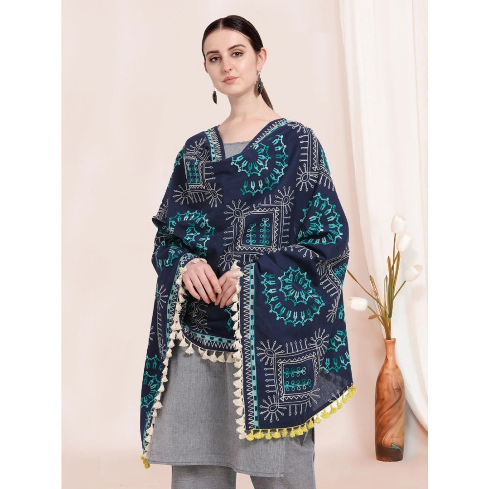 Generic Women's Cotton Embroidered Dupatta (Navyblue, Length: 0.5 to 1 Mtr)