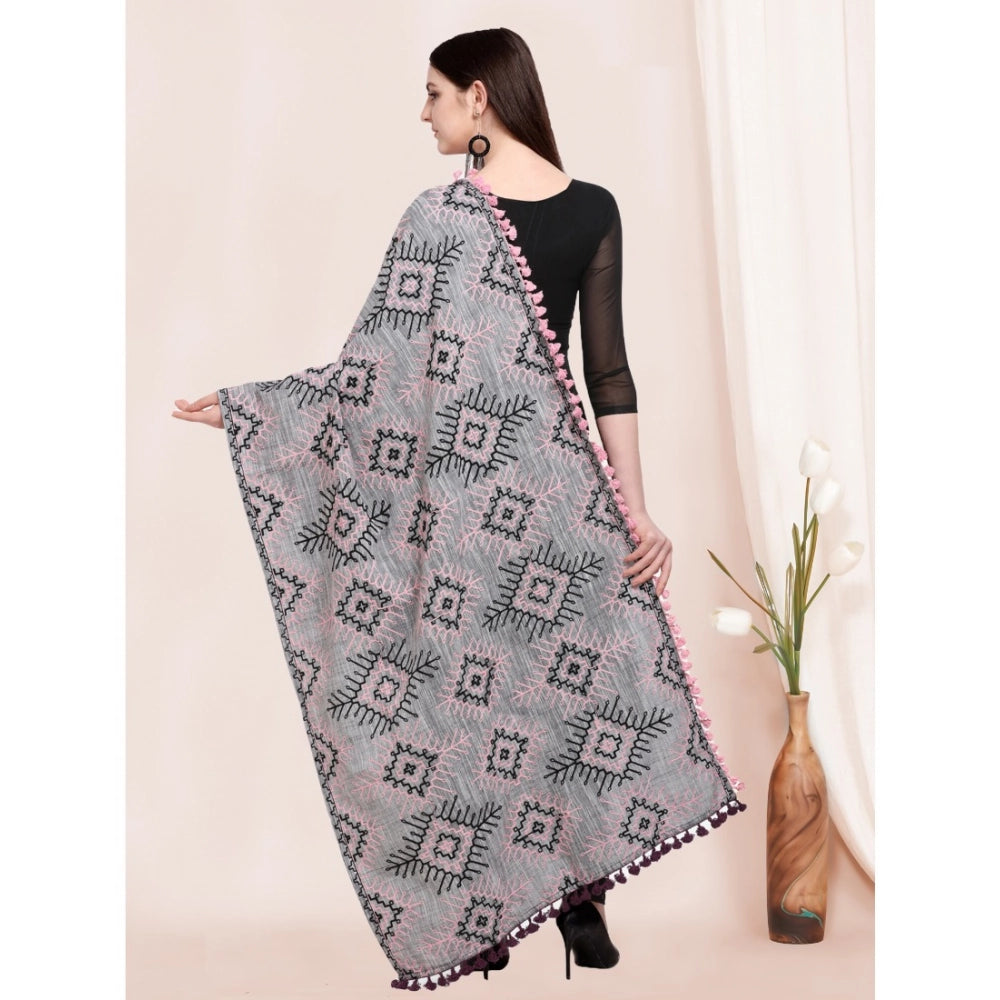 Generic Women's Cotton Embroidered Dupatta (Gray, Length: 0.5 to 1 Mtr)
