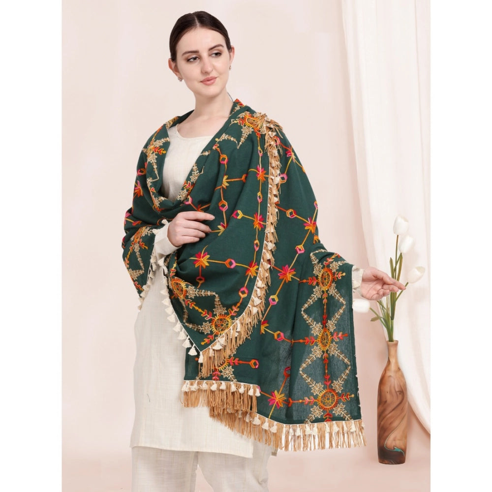 Generic Women's Cotton Embroidered Dupatta (Green, Length: 0.5 to 1 Mtr)