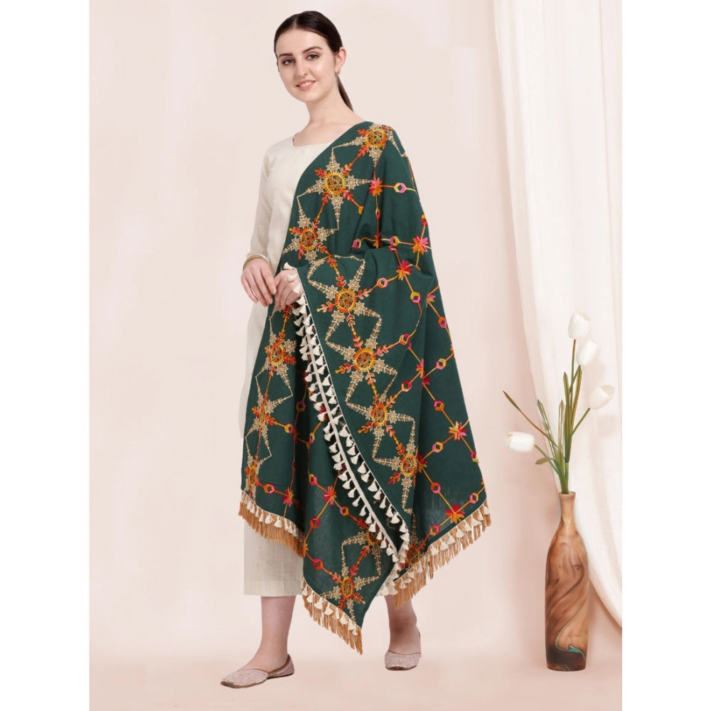Generic Women's Cotton Embroidered Dupatta (Green, Length: 0.5 to 1 Mtr)