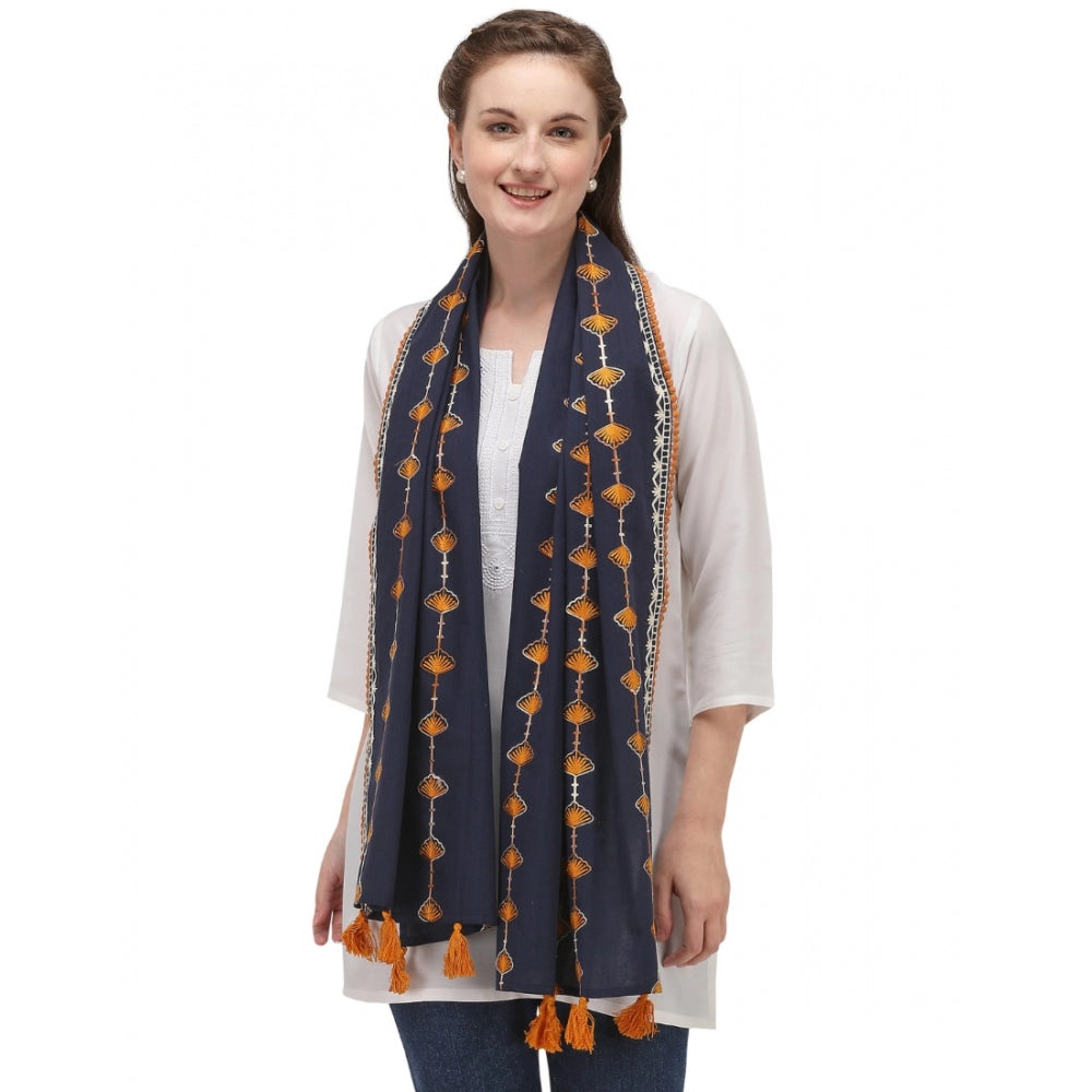 Generic Women's Cotton Opaque Stole (Navy Blue , Length: 1.5 to 2 Mtr)
