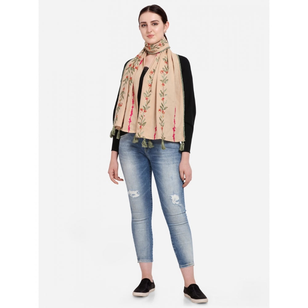 Generic Women's Cotton Opaque Stole (Beige, Length: 1.5 to 2 Mtr)