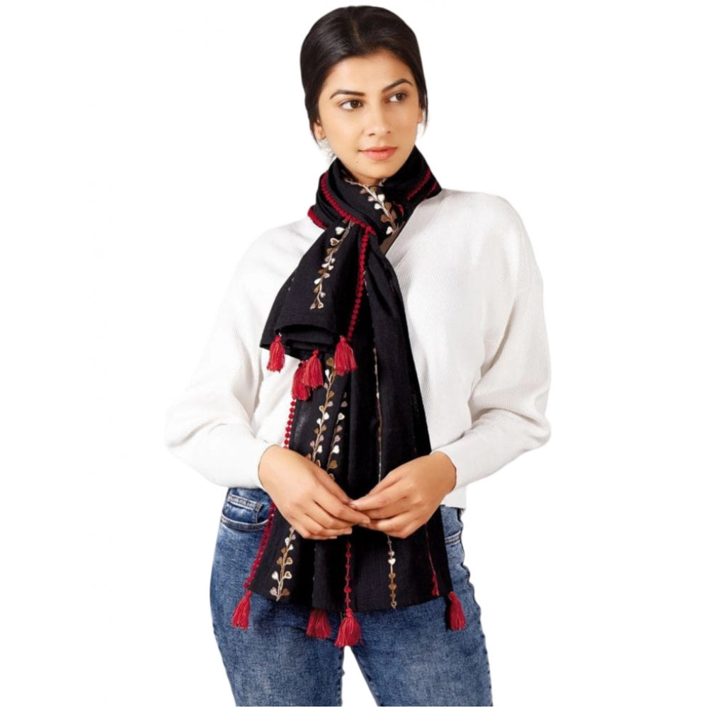 Generic Women's Cotton Opaque Stole (Black , Length: 1.5 to 2 Mtr)