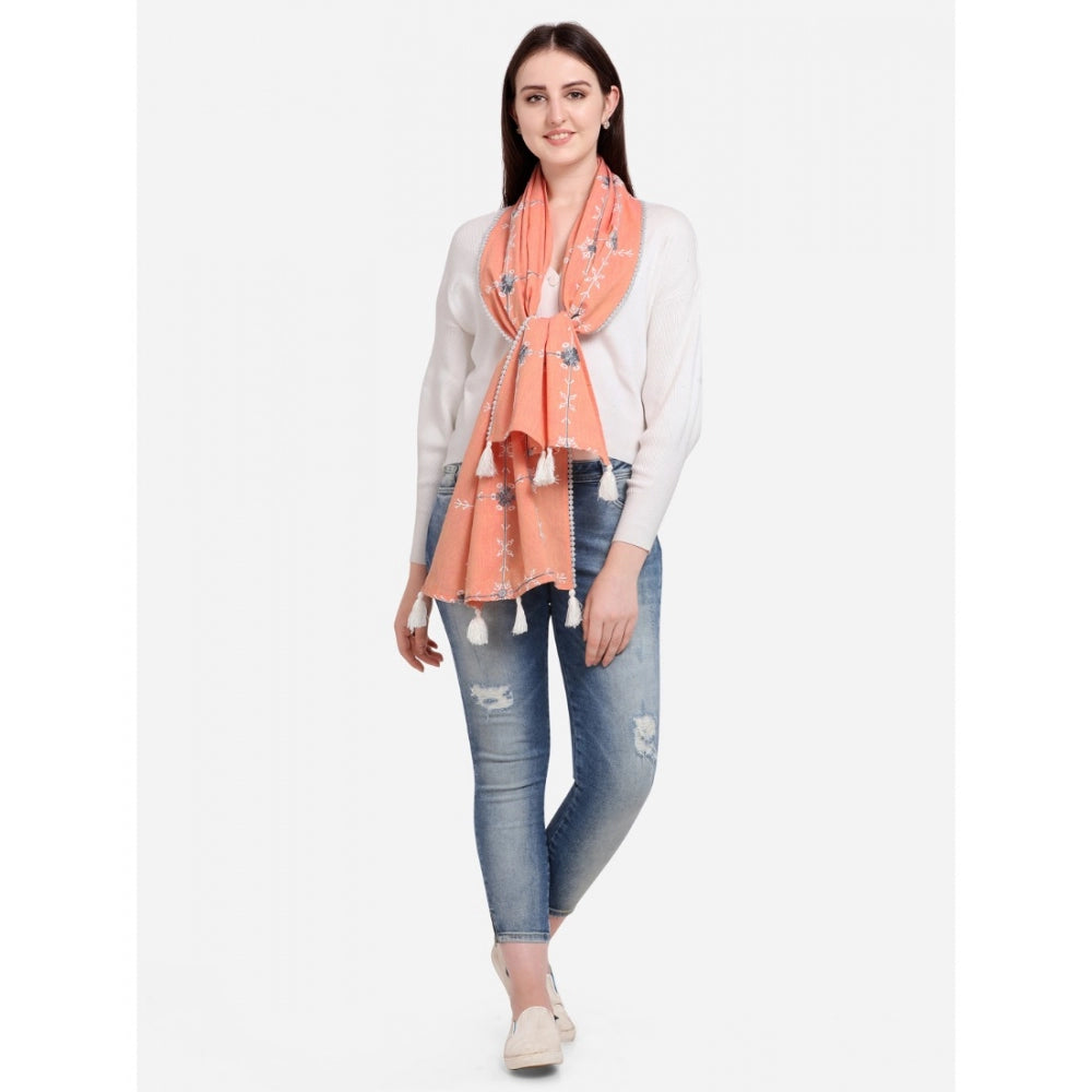 Generic Women's Cotton Opaque Stole (Peach, Length: 1.5 to 2 Mtr)