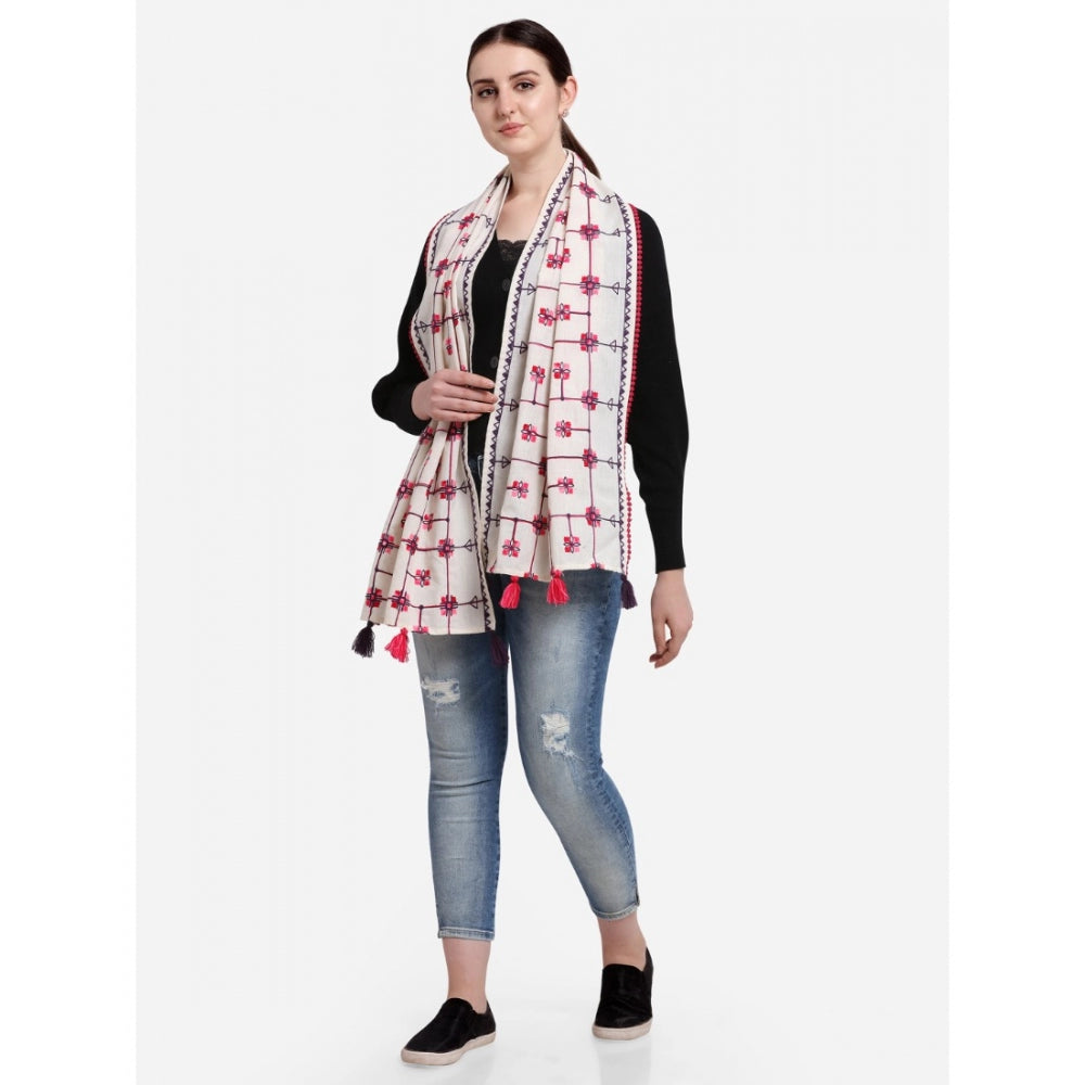 Generic Women's Cotton Opaque Stole (White, Length: 1.5 to 2 Mtr)