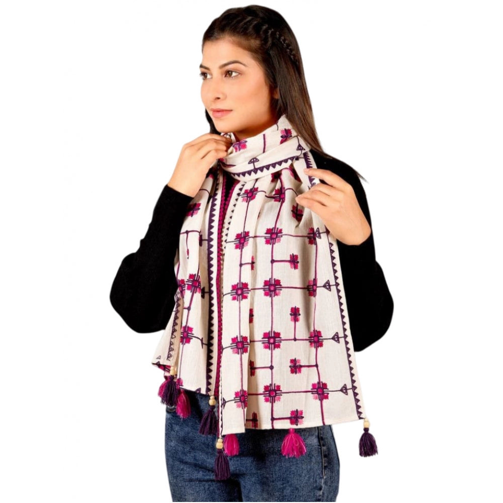 Generic Women's Cotton Opaque Stole (White, Length: 1.5 to 2 Mtr)