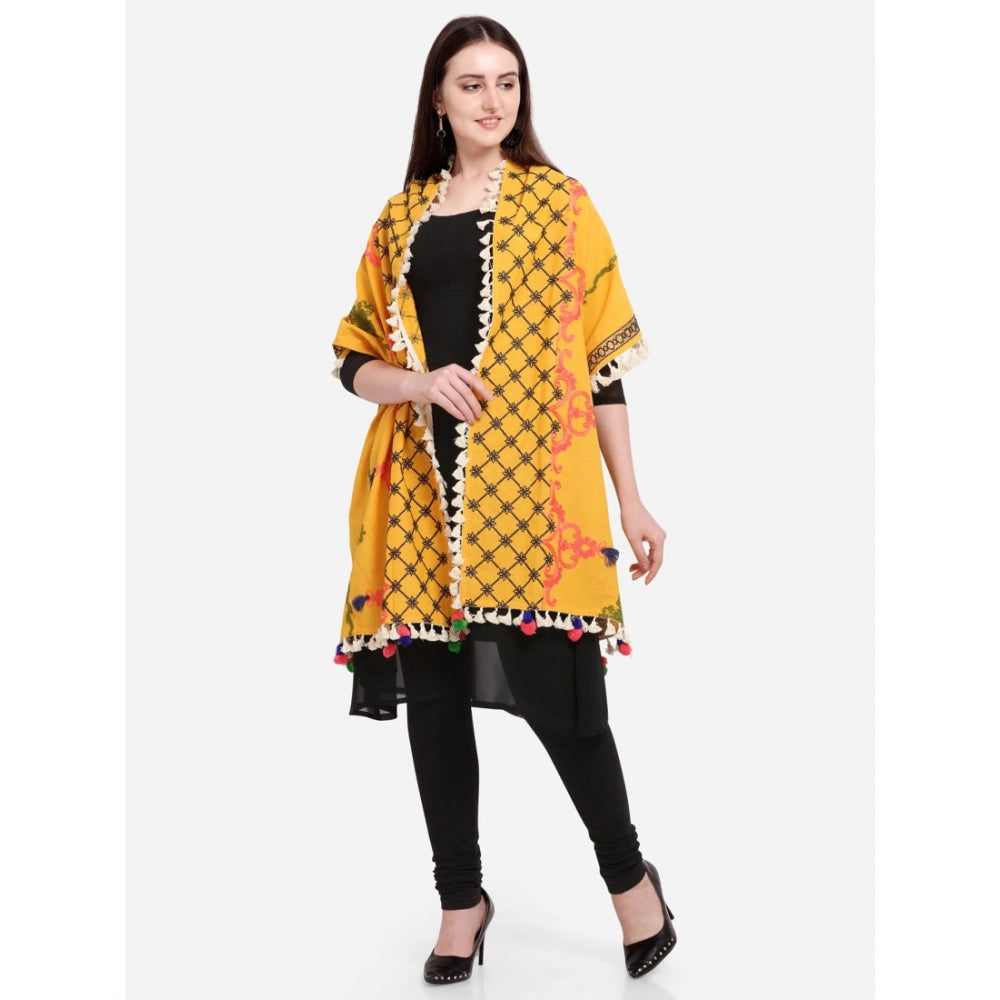 Generic Women's Cotton Embroidered Dupatta (Mustuard, Length: 1.5 to 2 Mtr)
