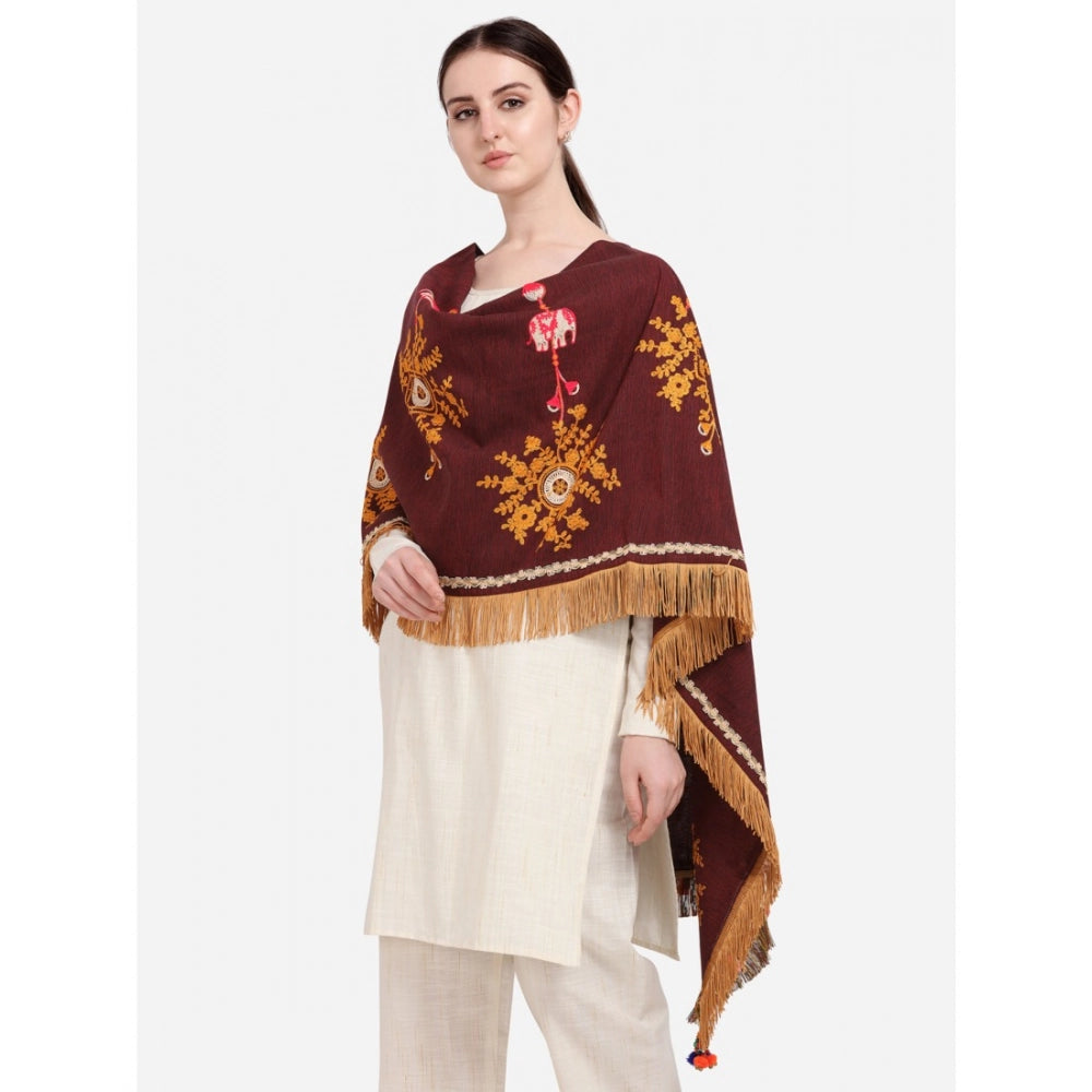 Generic Women's Cotton Embroidered Dupatta (Maroon, Length: 1.5 to 2 Mtr)