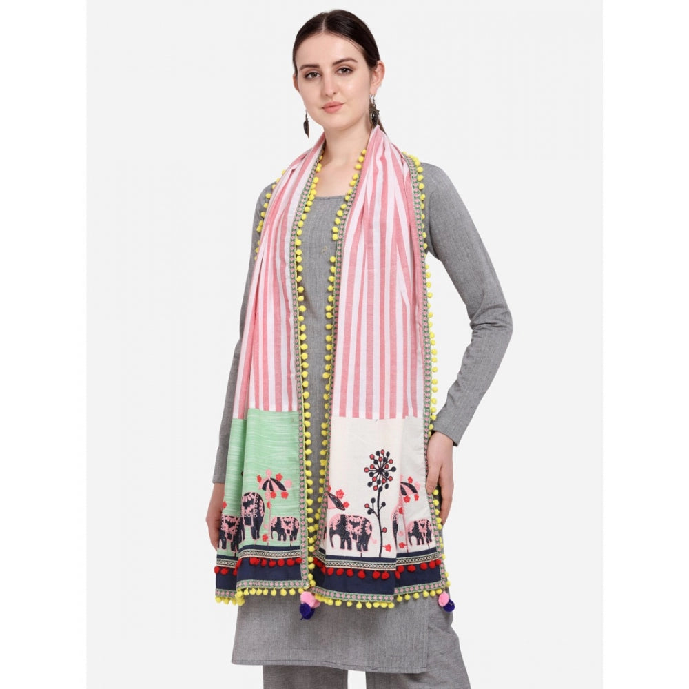 Generic Women's Cotton Embroidered Dupatta (Off White, Length: 1.5 to 2 Mtr)