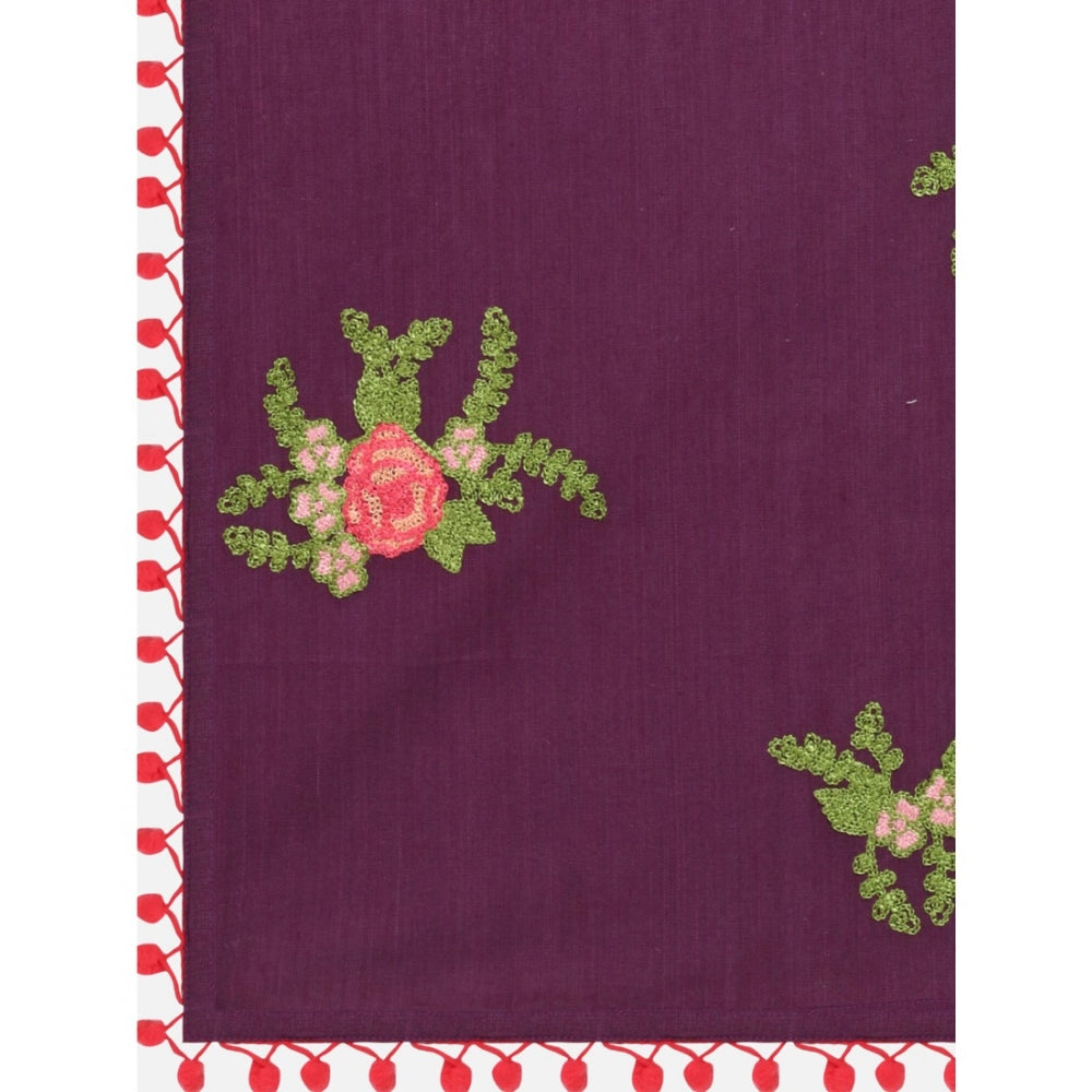 Generic Women's Cotton Embroidered Dupatta (Purple, Length: 0.5 to 1 Mtr)