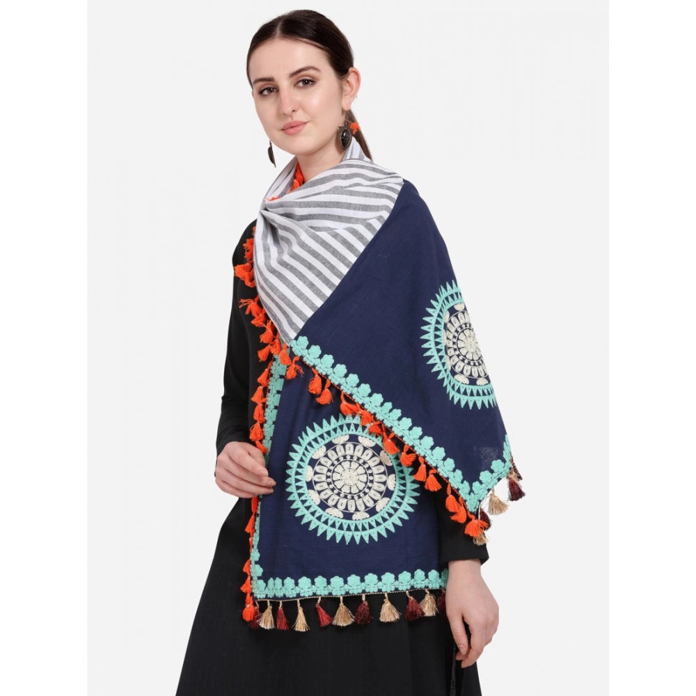 Generic Women's Cotton Embroidered Dupatta (Navyblue, Length: 0.5 to 1 Mtr)