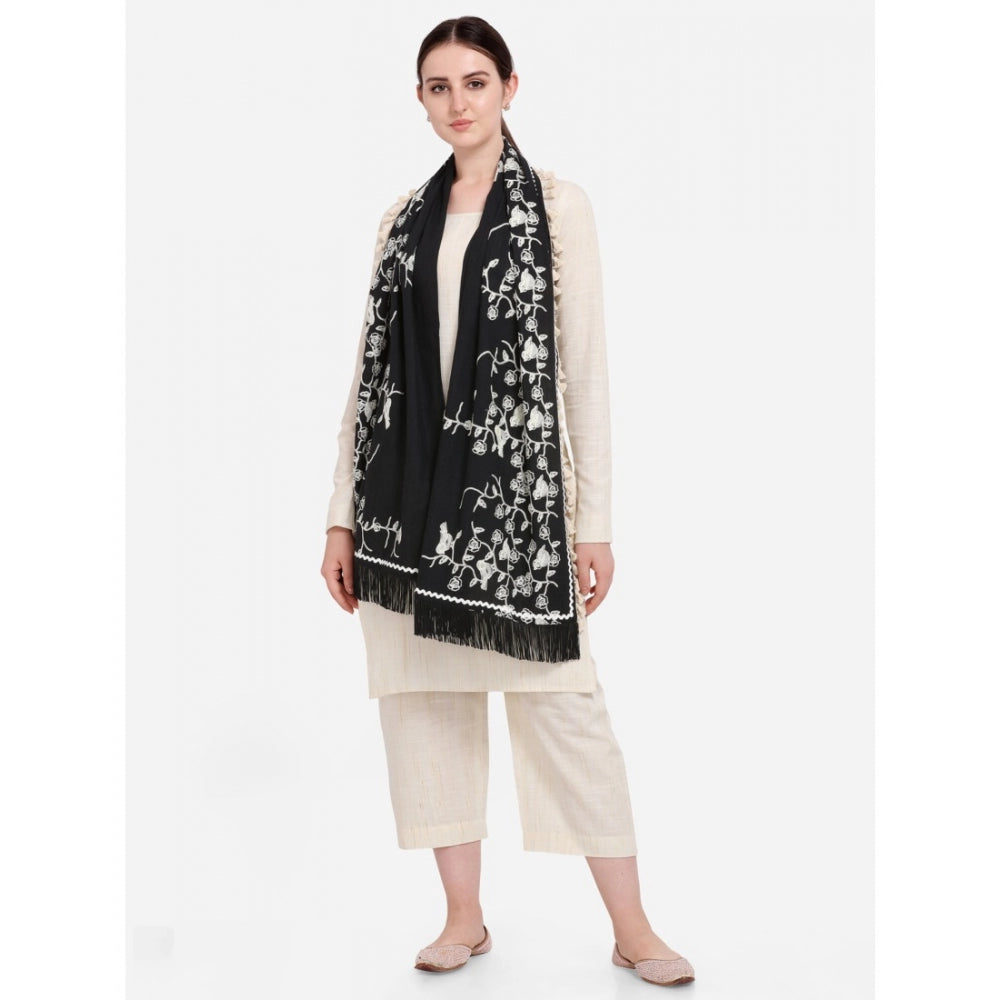 Generic Women's Cotton Embroidered Dupatta (Black, Length: 0.5 to 1 Mtr)