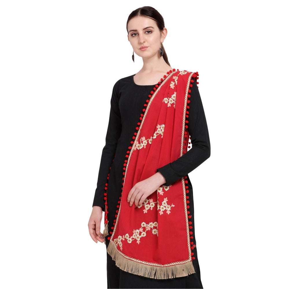 Generic Women's Cotton Embroidered Dupatta (Red, Length: 0.5 to 1 Mtr)