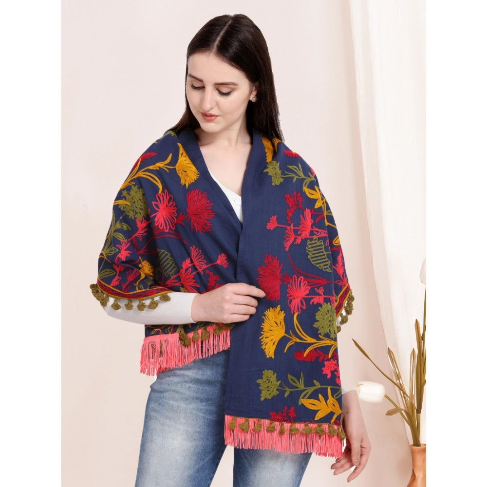 Generic Women's Cotton Embroidered Muffler (Navyblue, Length: 0.5 to 1 Mtr)
