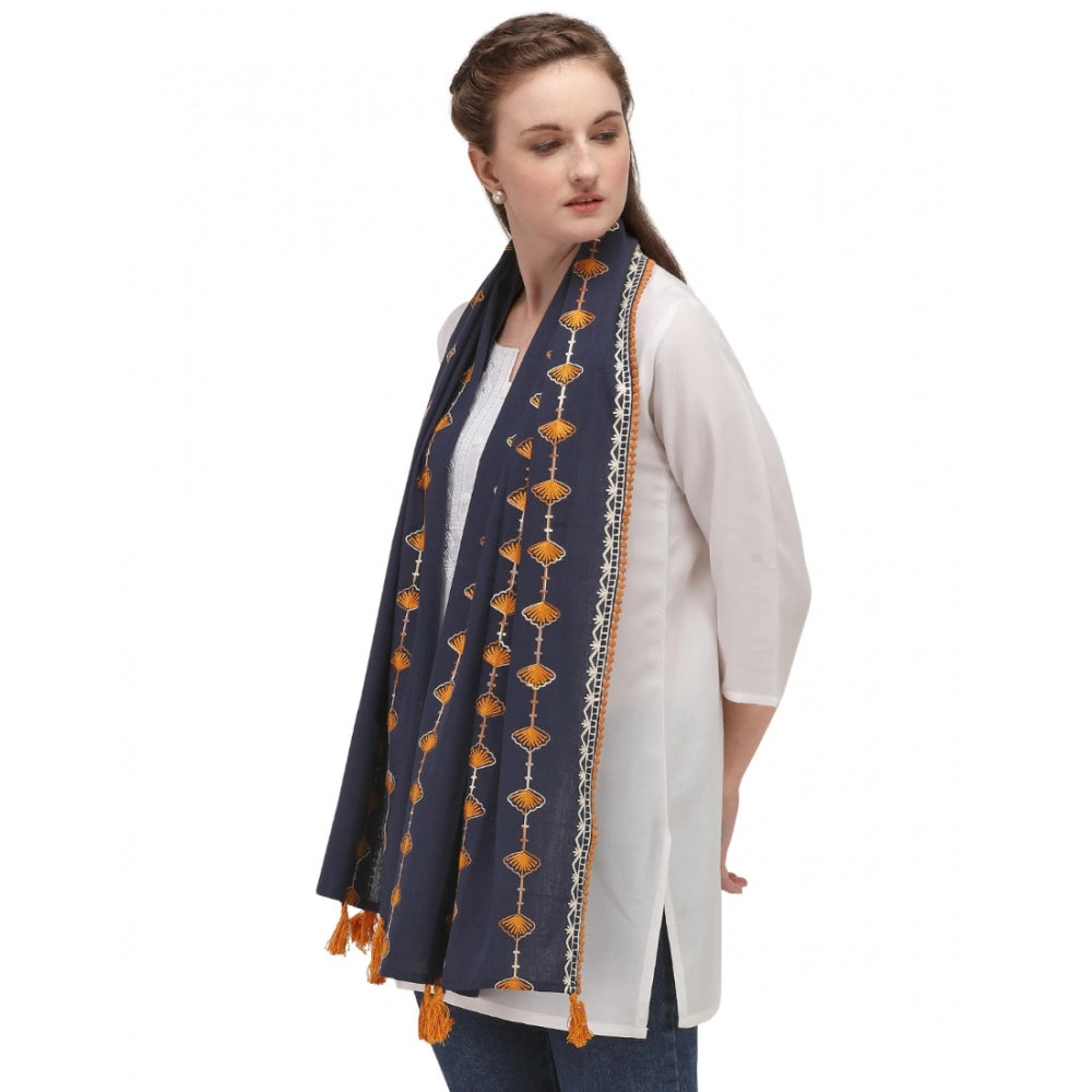 Generic Women's Cotton Opaque Stole (Navy Blue , Length: 1.5 to 2 Mtr)