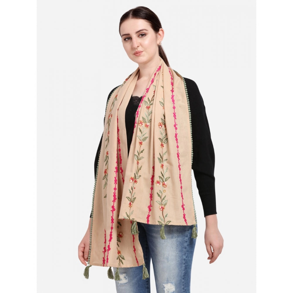 Generic Women's Cotton Opaque Stole (Beige, Length: 1.5 to 2 Mtr)