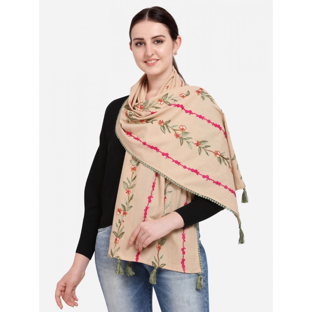Generic Women's Cotton Opaque Stole (Beige, Length: 1.5 to 2 Mtr)