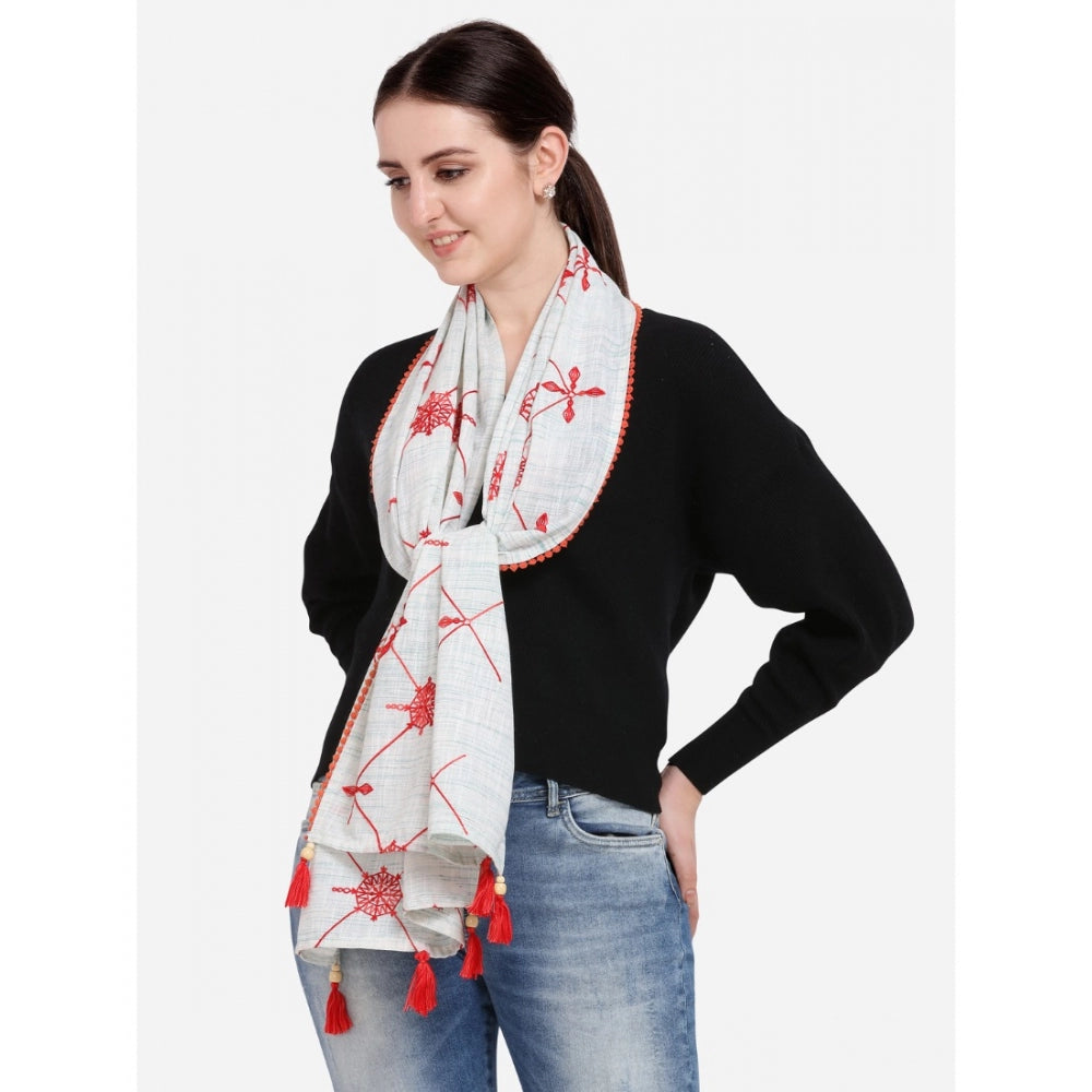 Generic Women's Cotton Opaque Stole (White, Length: 1.5 to 2 Mtr)