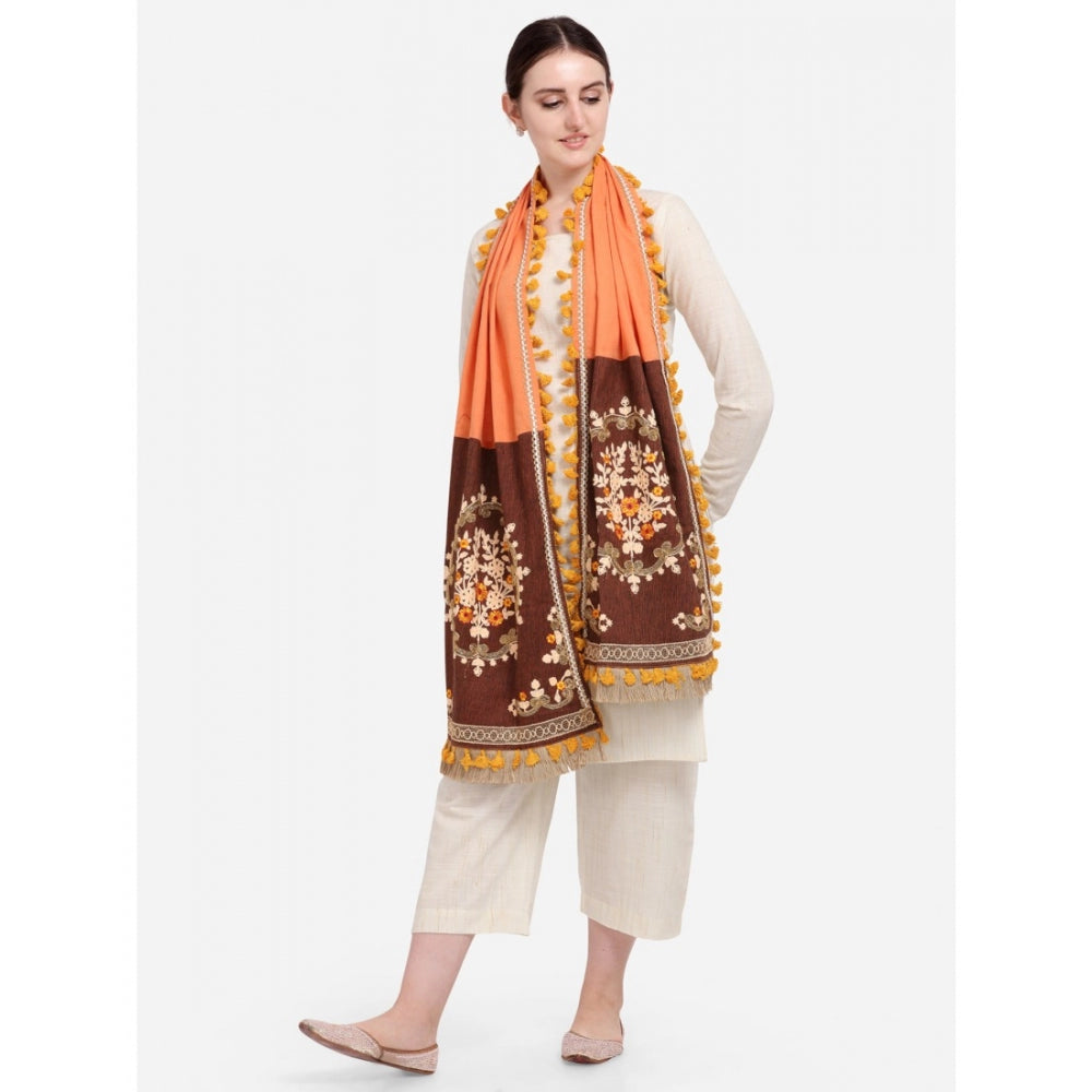 Generic Women's Cotton Embroidered Dupatta (Peach, Length: 1.5 to 2 Mtr)