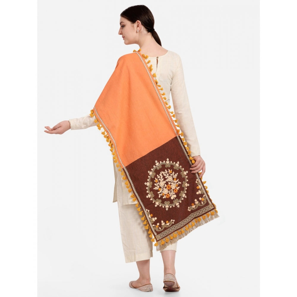 Generic Women's Cotton Embroidered Dupatta (Peach, Length: 1.5 to 2 Mtr)