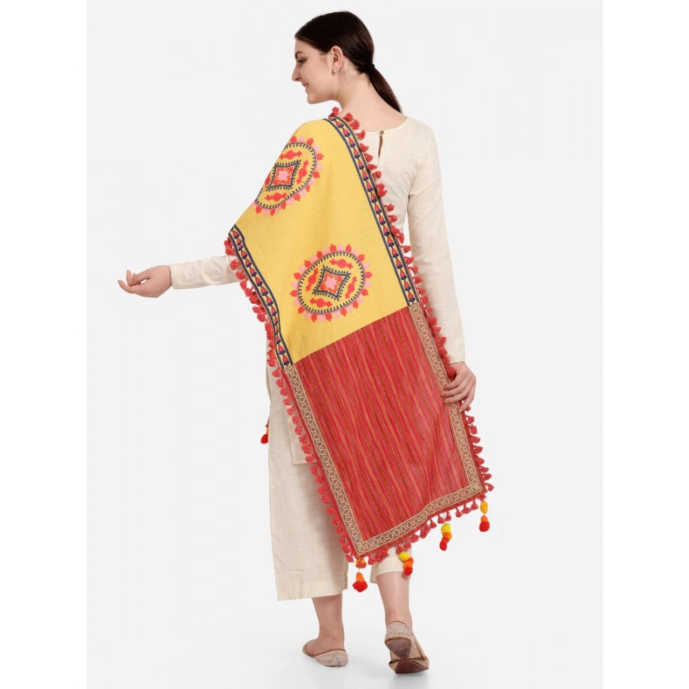 Generic Women's Cotton Embroidered Dupatta (Yellow, Length: 1.5 to 2 Mtr)