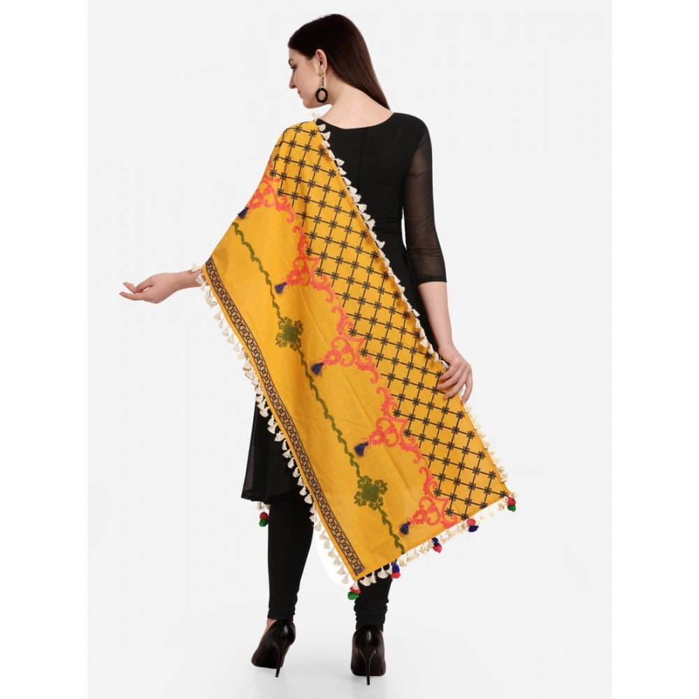 Generic Women's Cotton Embroidered Dupatta (Mustuard, Length: 1.5 to 2 Mtr)