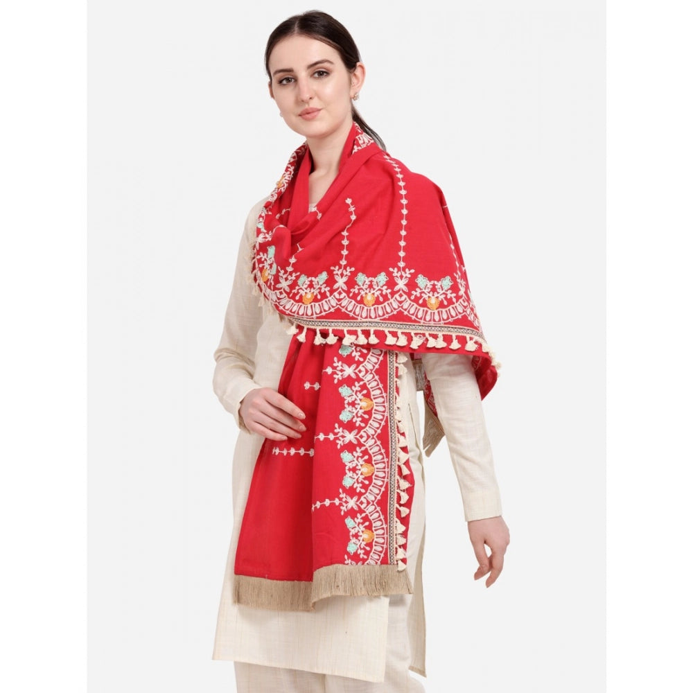 Generic Women's Cotton Embroidered Dupatta (Red, Length: 1.5 to 2 Mtr)