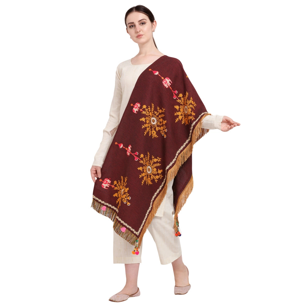Generic Women's Cotton Embroidered Dupatta (Maroon, Length: 1.5 to 2 Mtr)