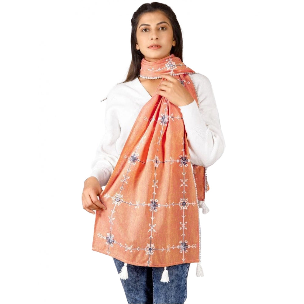 Generic Women's Cotton Opaque Stole (Peach, Length: 1.5 to 2 Mtr)