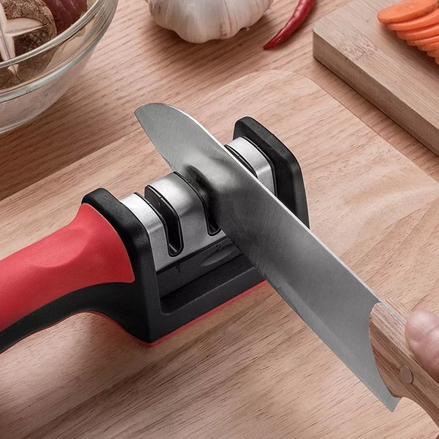 2051 Manual Red Knife Sharpener 3 Stage Sharpening Tool For Ceramic Knife And Steel Knives. - eazy cart store