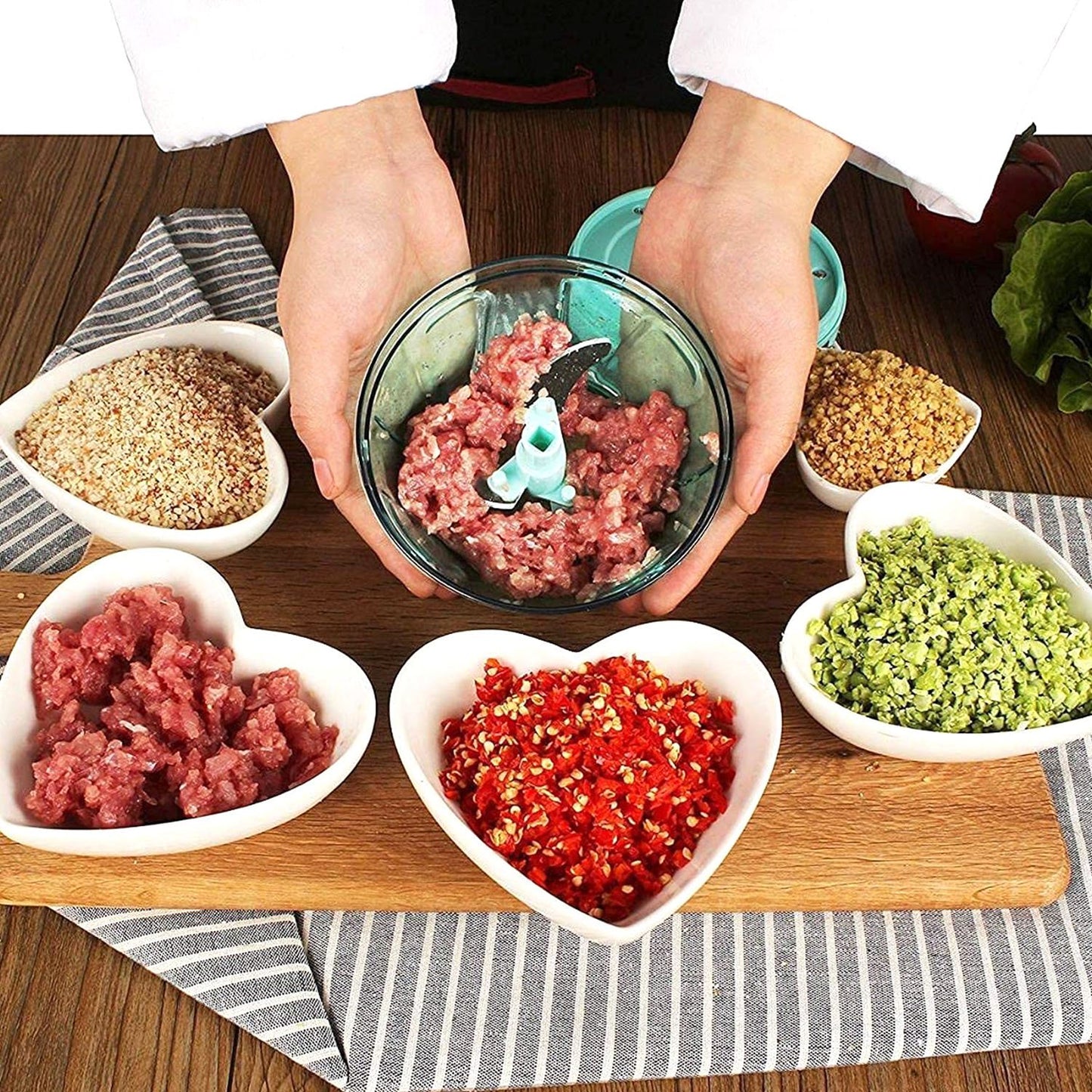 2065 6 Blade 2in1 Manual Food Chopper Compact Powerful Hand Held Vegetable Chopper (1000ml) - eazy cart store