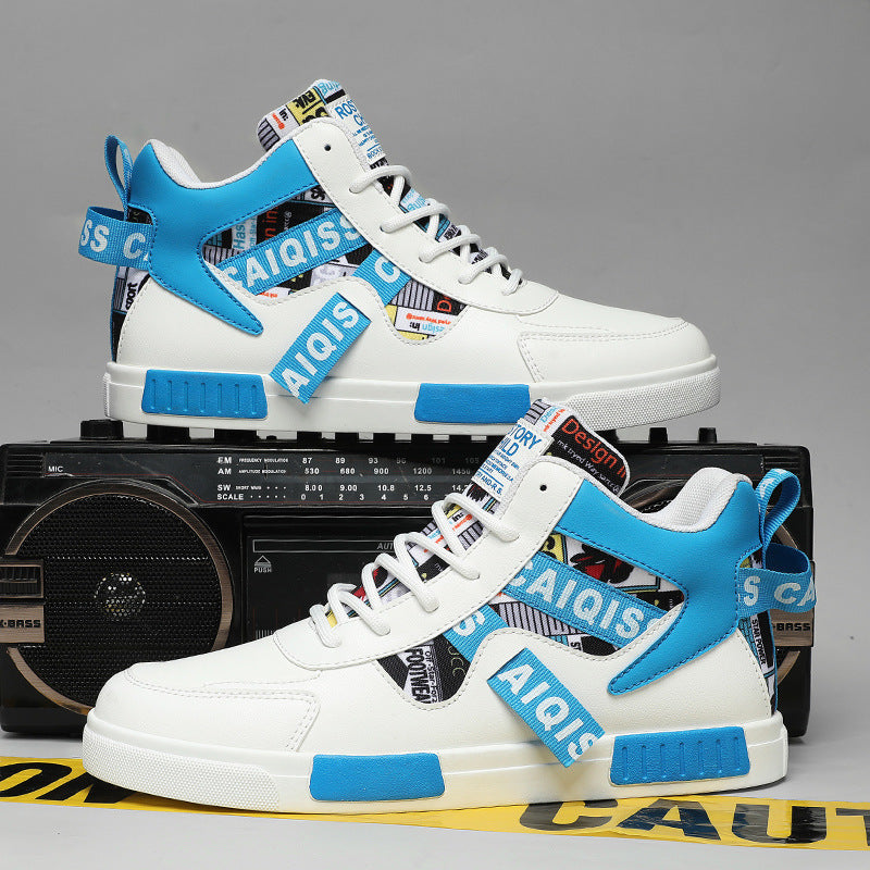 Four Seasons New Men's Casual Shoes Fashionable Outdoor Sports Shoes Trendy High Top Board Shoes - eazy cart store