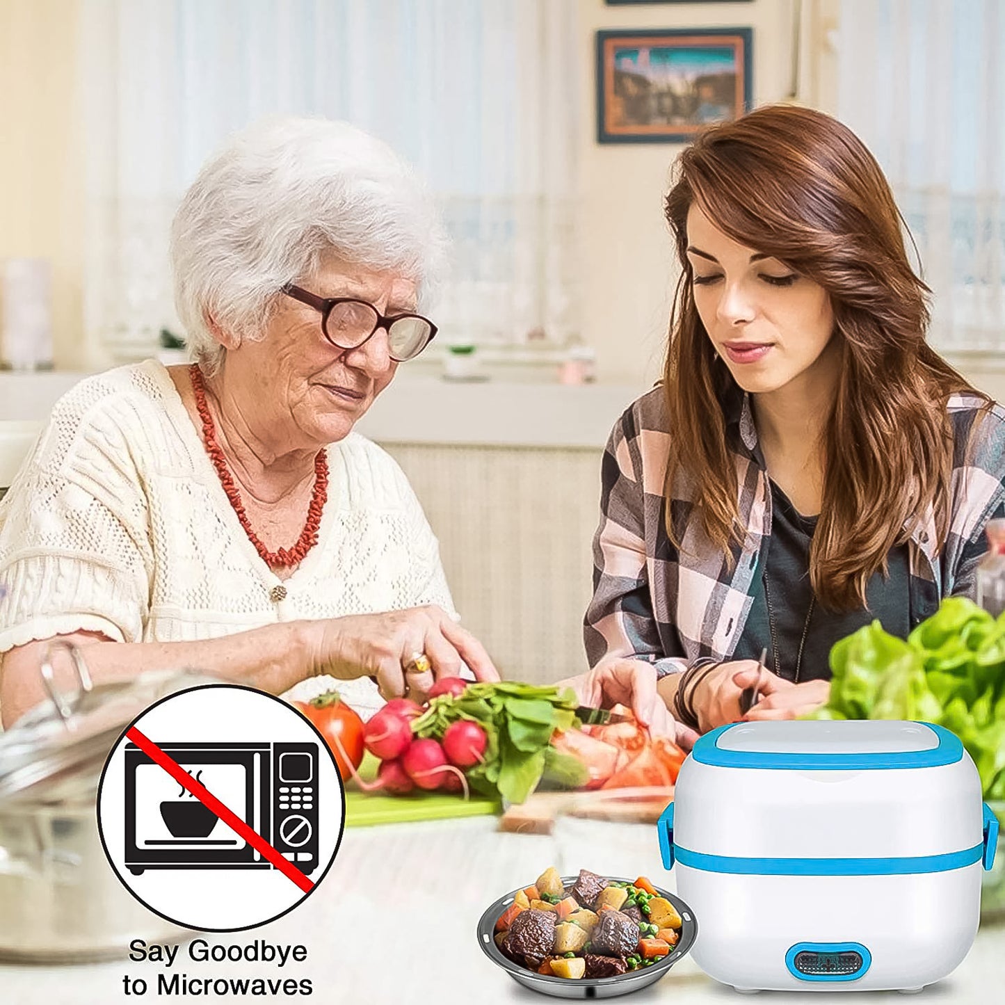 Electric Lunch Box 3 In 1 Food Heater Cooker Steamer With Stainless Steel Bowls (1 Set) - eazy cart store