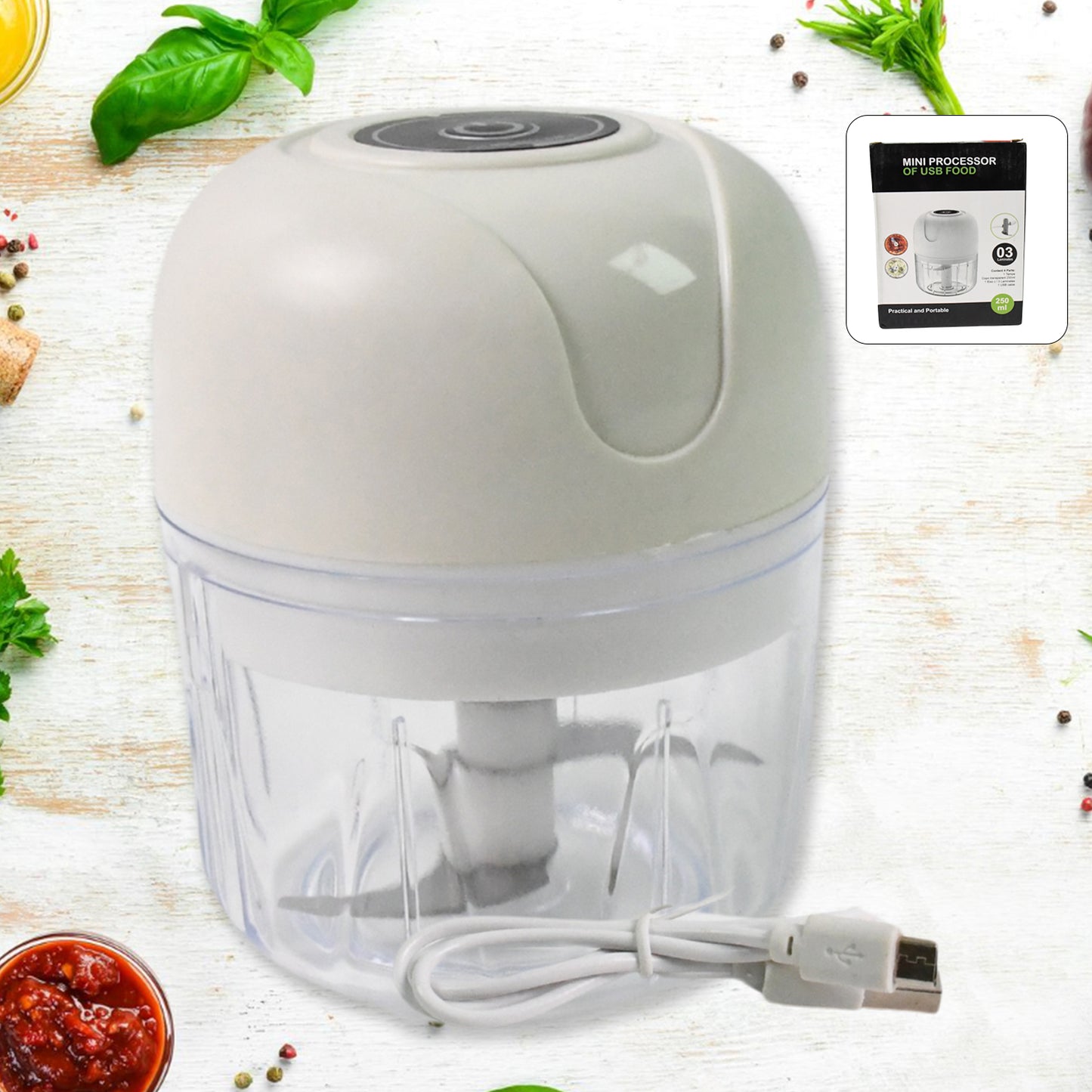 Wireless Usb Rechargeable Mini Electric Garlic Machine Chopper (250ml) - eazy cart store