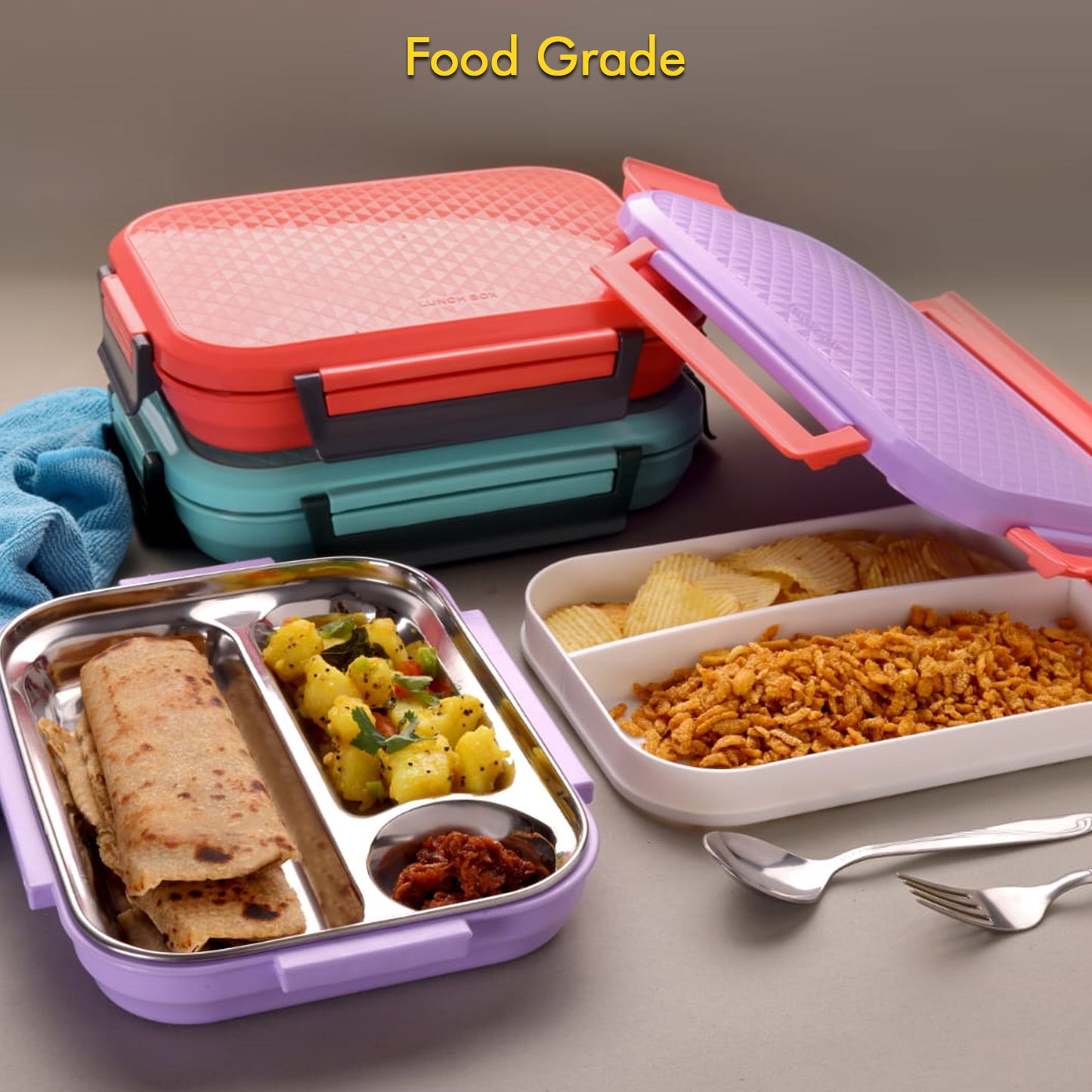 5365 Lunch Box Plastic With Steel Plate Small Lunch Box High Quality Box For Kids School Customized Plastic Lunch Box For Girls Boy - eazy cart store
