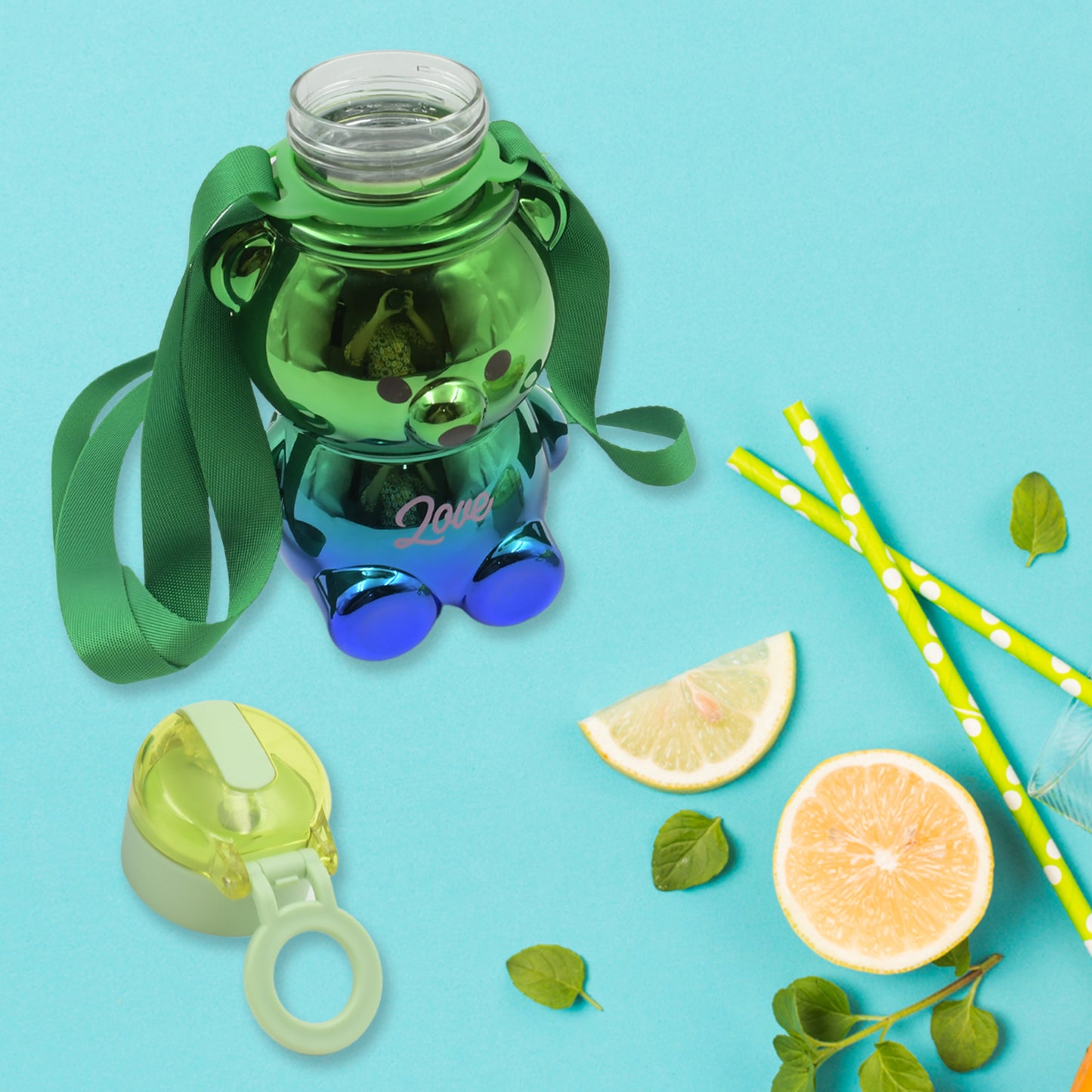12548 Cute Plastic Water Bottle Straw Bottle With With Adjustable Shoulder Strap And Stickers Portable Drinking Cup Water Bottle For Kids - eazy cart store