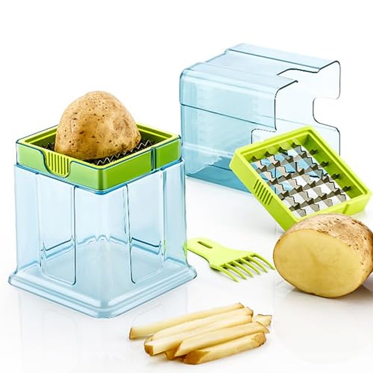 2 In 1 Potato Chipser Slicer French Fries Maker Finger Chips Plastic Two Blades Finger Chips Cutter For Kitchen Accessoryvegetable Fruit Slicer (1 Pc) - eazy cart store