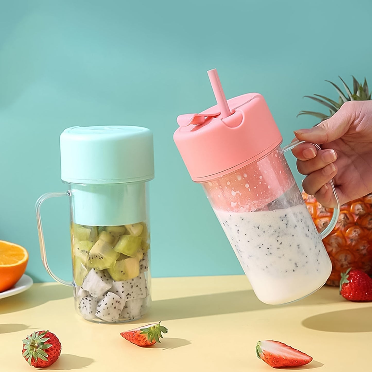 Portable Crusher Juicer With Handle Straw Usb Rechargeable 6 Blades (420 Ml) - eazy cart store
