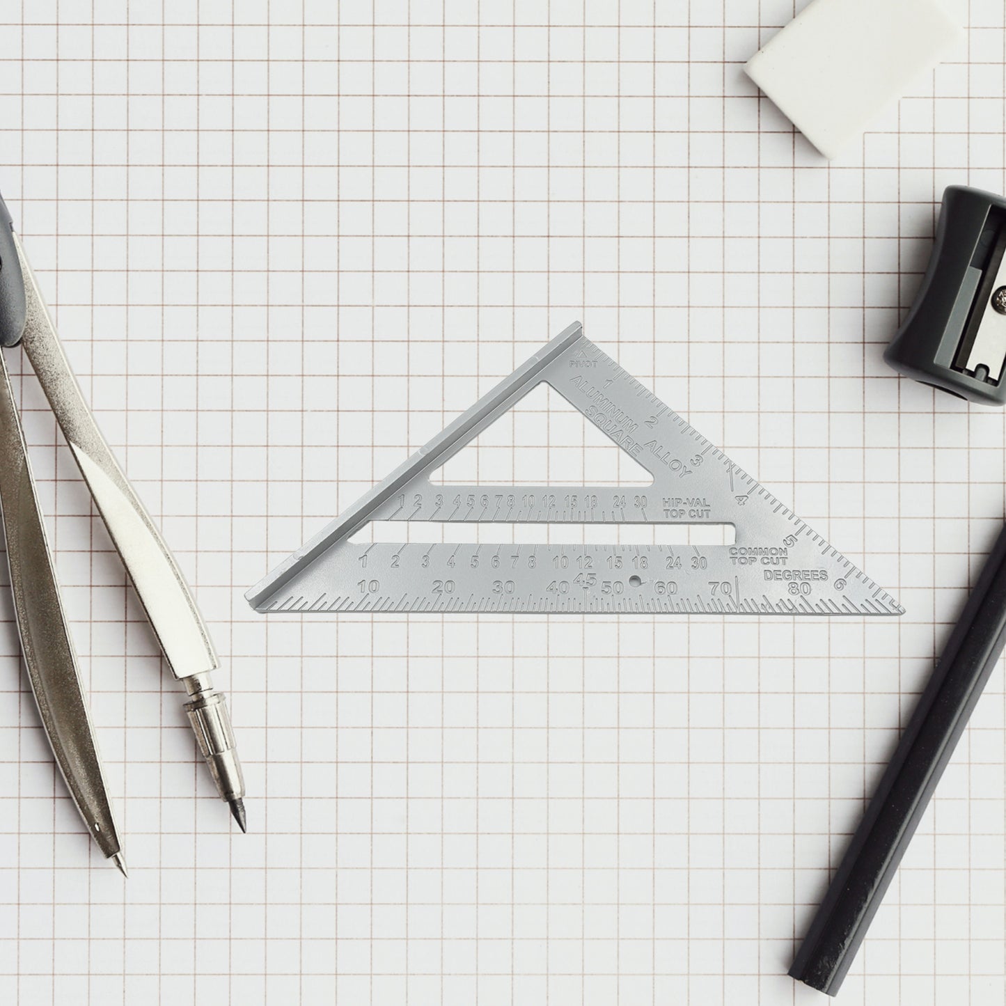 1559 Double Side Scale Triangle Measurement Hand Tool 45 Degree Triangle Ruler Home For Industry Aluminum Alloy Rafter Square 7-inch Length - eazy cart store