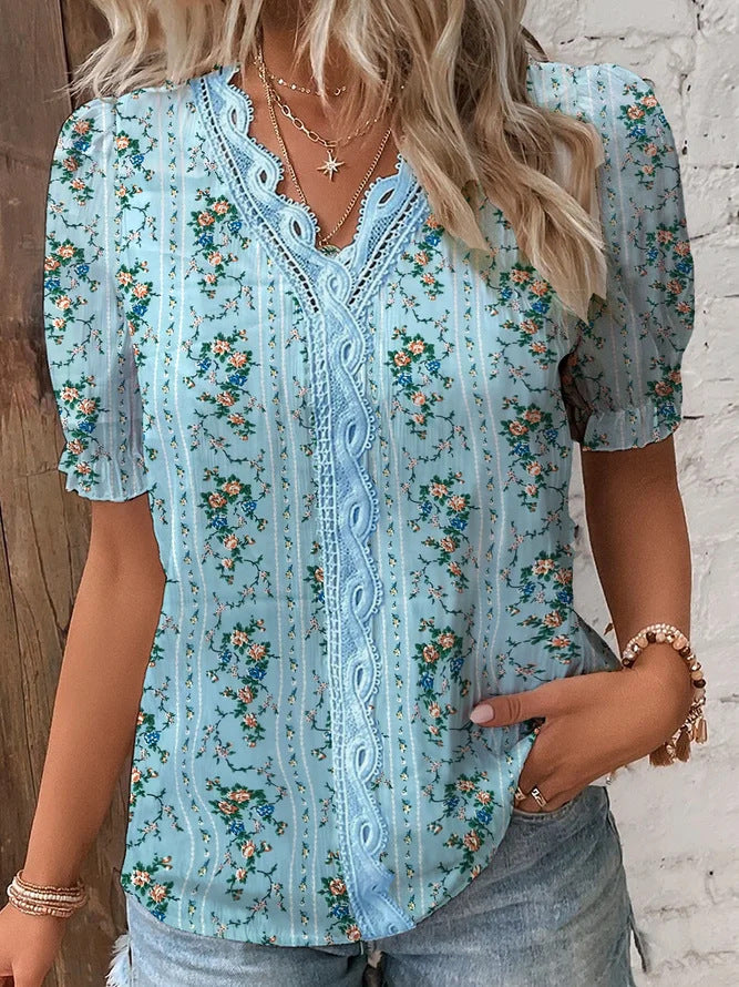 Holiday Fashion Digital Printing Hollow Short Shirt